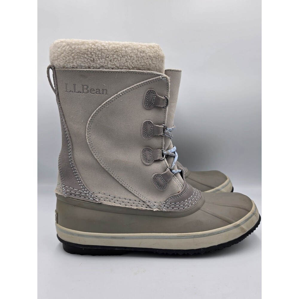 LL Bean Boots Snow Suede Lace-Up Duck Felt Lined Gray Womens Size 9 Winter Shoes